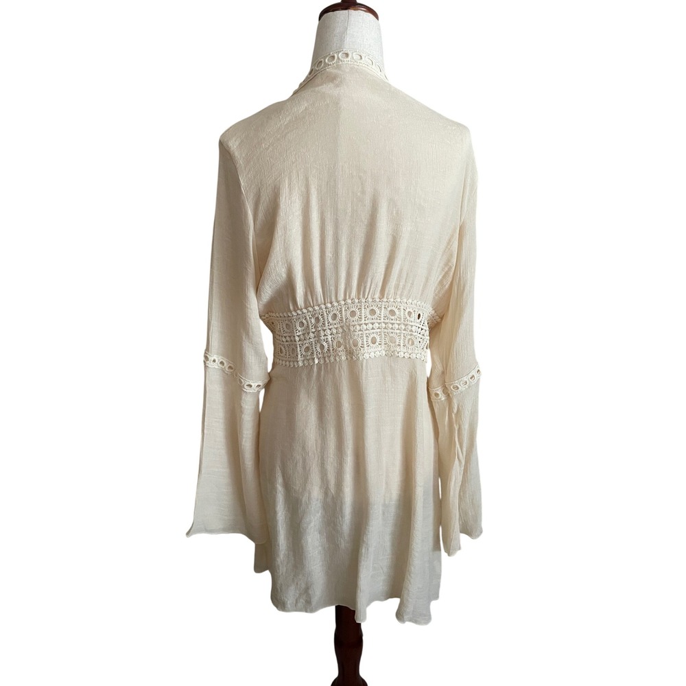 Boho Crochet Lace Tie Front Flare Sleeve Cardigan Large Festival Fairy Indie - Picture 4 of 6